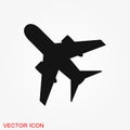 Plane icon on white background, airplane vector Illustration