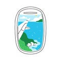 Plane illuminator view on seascape scenery, vector illustration