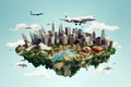 plane illustration global city map concept globe travel earth europa. Generative AI.