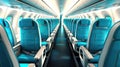 Plane interior with seats, Empty airplane cabin interior Royalty Free Stock Photo