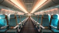 Plane interior with seats, Empty airplane cabin interior Royalty Free Stock Photo