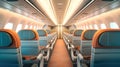 Plane interior with seats, Empty airplane cabin interior Royalty Free Stock Photo