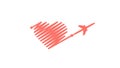 Plane and its track in the shape of a heart on white background. Vector illustration. Aircraft flight path and its route Royalty Free Stock Photo