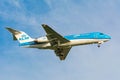 Plane from KLM Airfrance Fokker F70 PH-KZL is preparing for landing Royalty Free Stock Photo