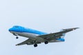 Plane from KLM Cityhopper PH-KZU Fokker F70 is landing at Schiphol Airport.