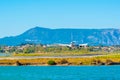 Plane landing at Corfu international airport in Greece Royalty Free Stock Photo