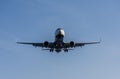 Plane landing at Corfu International Airport. Royalty Free Stock Photo