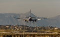 Plane landing at Corfu International Airport. Royalty Free Stock Photo