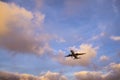 Plane is landing during a nice sunset Royalty Free Stock Photo