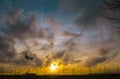 Plane is landing during a nice sunset Royalty Free Stock Photo