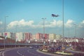 Plane landing over freeway