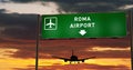 Plane landing in Roma with signboard