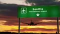 Plane landing in Seattle Washington