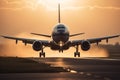 Plane landing take off sunset. Generate Ai Royalty Free Stock Photo