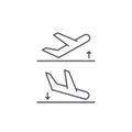 Plane landing, takeoff vector icon symbol isolated on white background