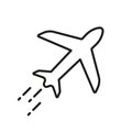 Plane Line Icon. Travel By Airplane Linear Pictogram. Cargo, Fly Aircraft Outline Symbol. Business Jet. Shipping Royalty Free Stock Photo