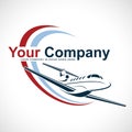 Plane Logo Design. Creative vector icon with plane and ellipse shape. Vector illustration. Royalty Free Stock Photo