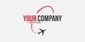 Plane logo vector travel fly design symbol concept. Aviation vacation airline company modern sign. Brand agency corporate website Royalty Free Stock Photo