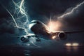 Plane makes emergency landing, lightning strikes passenger airplane, generative AI Royalty Free Stock Photo