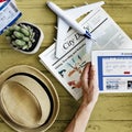 Plane Model Tablet Travel Holiday Concept Royalty Free Stock Photo