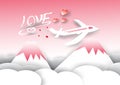 Plane, Mountains and clouds in Valentine`s Day theme