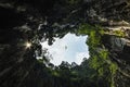 Plane over the cave hole