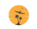 plane with palms icon logo of travel and travel agency vector