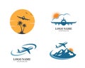 plane with palms icon logo of travel and travel agency vector