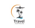 plane with palms icon logo of travel and travel agency vector