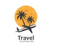 plane with palms icon logo of travel and travel agency vector