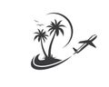 plane with palms icon logo of travel and travel agency vector