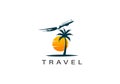 plane with palms icon logo of travel and travel agency vector