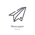 plane paper outline icon. isolated line vector illustration from general collection. editable thin stroke plane paper icon on Royalty Free Stock Photo