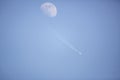 the plane passing by the moon Royalty Free Stock Photo