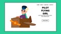 plane pilot flying girl vector