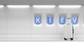 Plane portholes with KIEV text, 3d rendering