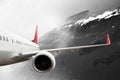 Plane red black white cloud travel transportion airplane mountains Royalty Free Stock Photo