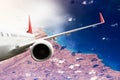 Plane red travel transportion airplane mountains Royalty Free Stock Photo