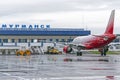 The plane Rossiya airlines at the airport of Murmansk Royalty Free Stock Photo