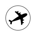 Plane round line icon. Black silhouette shape. Airplane flying sign symbol. Travel concept. Flat design. White background.