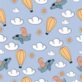 Plane seamless pattern for kids with cute drawing. Ideal for cards, invitations, baby shower, party, kindergarten, children Royalty Free Stock Photo