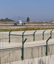 Plane seen from the front while maneuvering at the airport