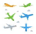 Plane set. Passenger airplanes. Different air transport silhouette. Vector illustration.