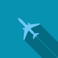 Airplane graphic icon on blue green background