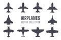 Plane silhouette set Simple fighter plane airliner silhouette vector design isolated from background