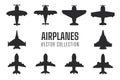 Plane silhouette set Simple fighter plane airliner silhouette vector design isolated from background