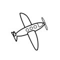 Plane simple doodle icon. Airplane outline logo drawing. Hand drawn logotype isolated on white. Vector illustration Royalty Free Stock Photo