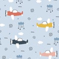 Plane with sky baby seamless pattern hand drawn cute cartoon background for kid