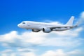 Plane in sky, Passenger commercial plane flying above the clouds ,concept of fast travel, vacation and business Royalty Free Stock Photo