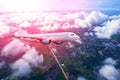 Plane in sky, Passenger commercial plane flying above the clouds ,concept of fast travel, vacation and business Royalty Free Stock Photo